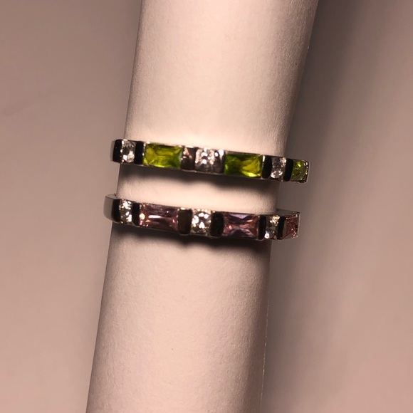 2 Sterling silver rings green and pink stones - Picture 2 of 5